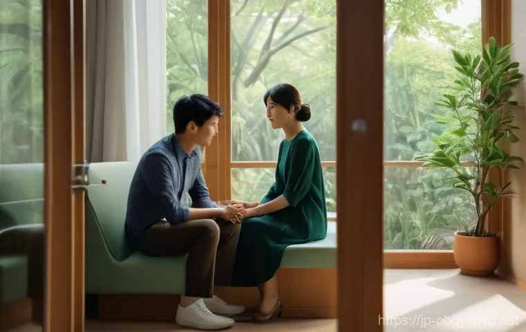 난임 검사의 종류와 비용 - **Prompt for initial consultation, depicting shared anxiety and the first step:**
    "A young Japan...